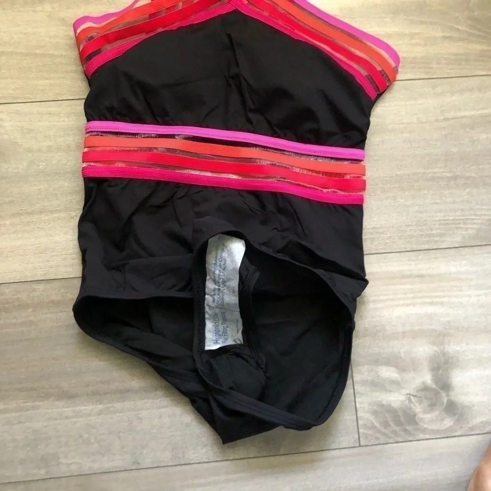 New Kenneth Cole High Neck Cross Front Banded One Piece Swimsuit S